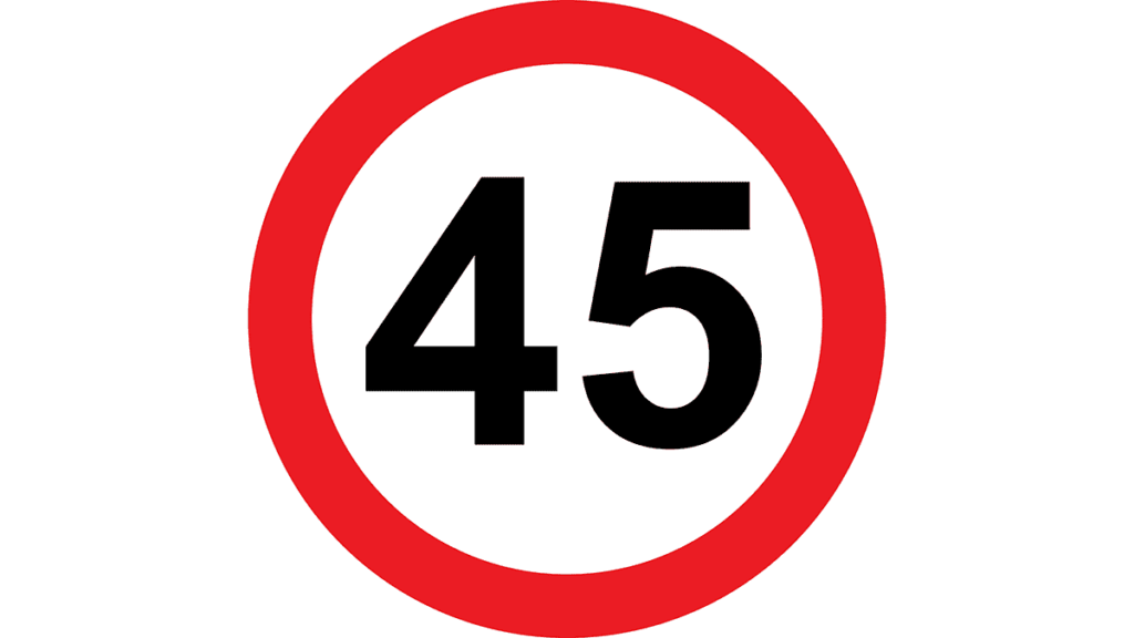 Ageist employers: Image show a speed limit sign of 45