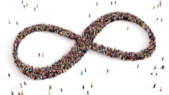 Employee lifecycle in the public sector webinar: Image shows crowds of people forming the shape of an infinity symbol.
