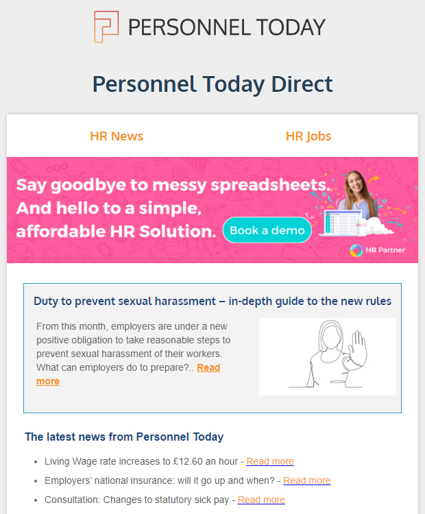 Personnel Today email marketing and advertising solutions - UK HR professionals