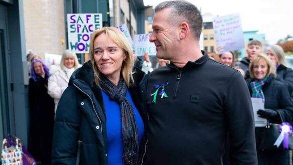 Gender critical LGB Alliance trans ideology. Photo shows Sandie Peggie and supporters outside Dundee Emplpoyment Tribunal.